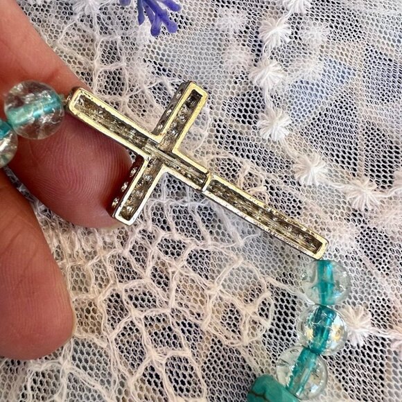 Pink Crystal Cross Stretch Bracelet - Picture 4 of 10